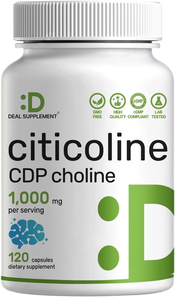 Citicoline CDP Choline, 1.000mg ανά υπηρεσία, 120 κάψουλες – Επιπλέον συμπληρώματα Choline δύναμη – Nootropic B Βιταμίνες Ιδιότητες – Προάγει την υγεία του εγκεφάλου, τη μνήμη, & Εστίαση – Μη ΓΤΟ