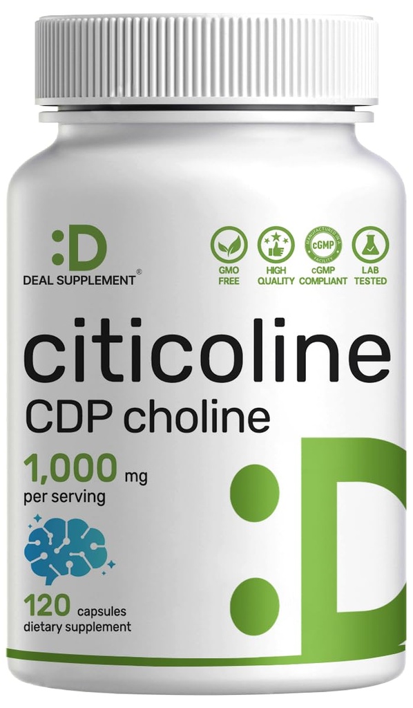 Citicoline CDP Choline, 1.000mg ανά υπηρεσία, 120 κάψουλες – Επιπλέον συμπληρώματα Choline δύναμη – Nootropic B Βιταμίνες Ιδιότητες – Προάγει την υγεία του εγκεφάλου, τη μνήμη, & Εστίαση – Μη ΓΤΟ