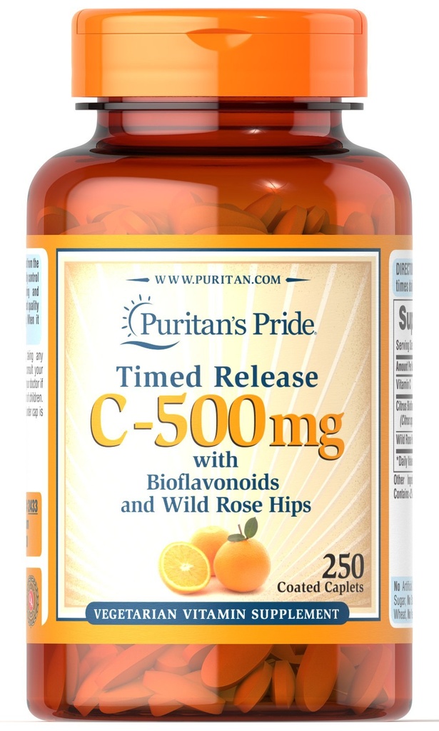 Puritan's Pride Vitamin C 500 mg με Rose HIPS Caplets, 250 Count