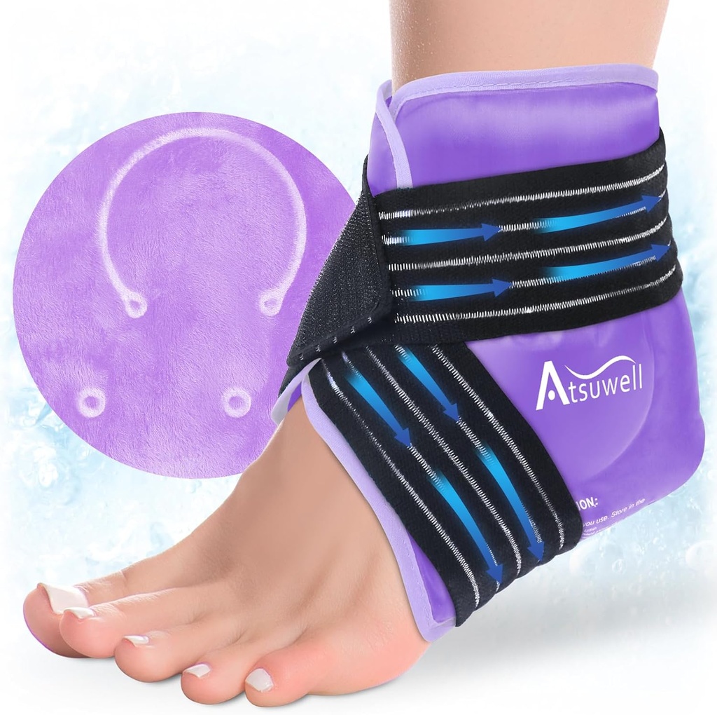 Atsuwell Ankle Ice Pack Wrap, Reuseable Gel Ice Cold Packs για Ankle Foot Heel, Foot Ice Wrap με Soft Plush Lining, Ψυχρή Συμπίεση Θεραπεία για Καταπραϋντική Δυσφορία, Μωβ
