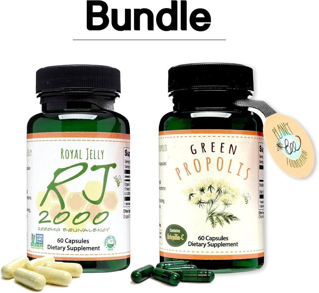 Greenbow Royal Jelly 2000mg Equivalency – Μη ΓΤΟ Made with Organic Royal Jelly 60 caps Green Propolis – Γνήσιο Πράσινο Πρόπολη Βραζιλίας, Περιέχει Artepillin C 60 caps