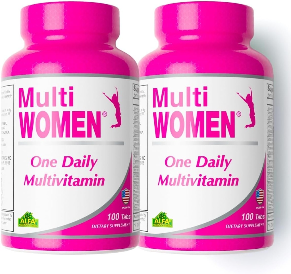 ALFA VITAMINS Multi Women Vitamins Dietary Supplement with Essential Vitamins & Minerals for Women - Αμινοξέα + Αντιοξειδωτικά - 100 Tablets (2 Pack)