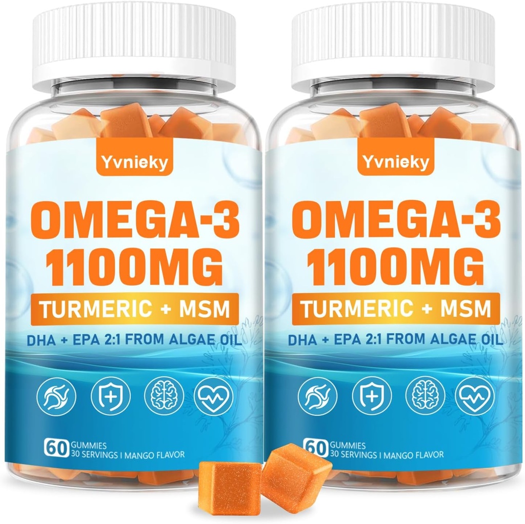 Vegan Omega 3 συμπλήρωμα Gummies 1100m για ενήλικες - DHA 680mg & EPA 340mg με κουρκουμά, MSM, βιταμίνη C, E, D3, ψευδάργυρος - Alternative Fish Oil Alternative