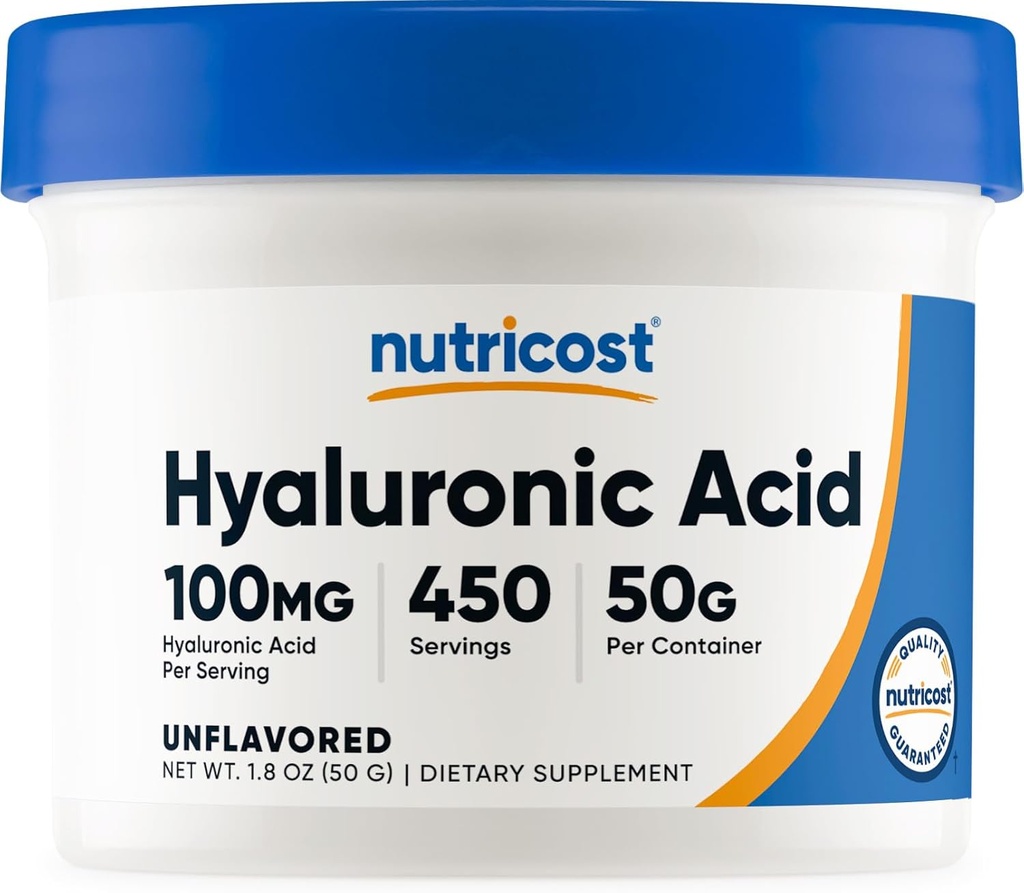 Nutricost Hyaluronic Acid Powder 50 Grams - Διαλυτή νερού, λεπτή σκόνη, χωρίς γλουτένη, μη ΓΤΟ