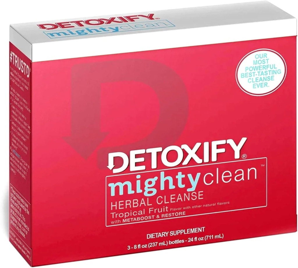 Detoxify Might Clean Herbal Cleanse – Tropical Fruit Flavor – (3) x 8 oz bottles | Professionally Formulated, Great Tasting Herbal Cleanse | 4 Factor Full Cleansing System
