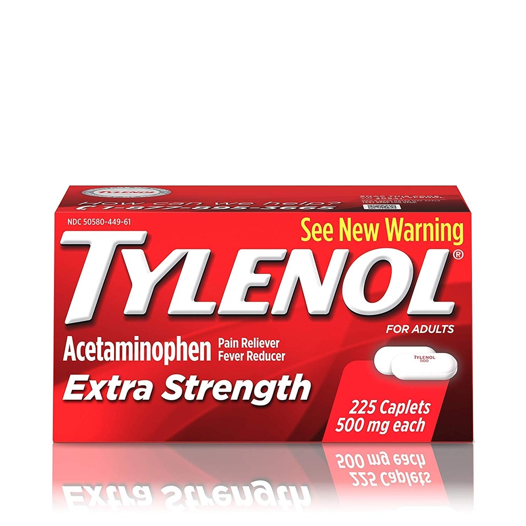 Tylenol Extra Strength Caplets με 500 mg Acetaminophen, Pain Reliever & Fever Reducer, 225 ct