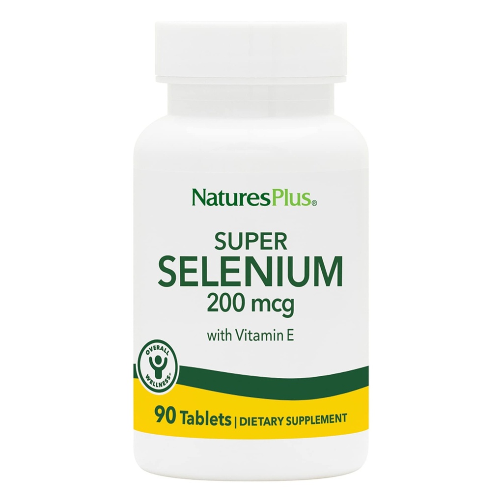 NaturesPlus Super Selenium Complex - 200 mcg, 90 χορτοφαγικά δισκία - Essential Mineral Supplement with Vitamin E - Προάγει το υγιές θυρεοειδές - Αντιοξειδωτικό - Χωρίς γλουτένη - 90 Σερβιέτες