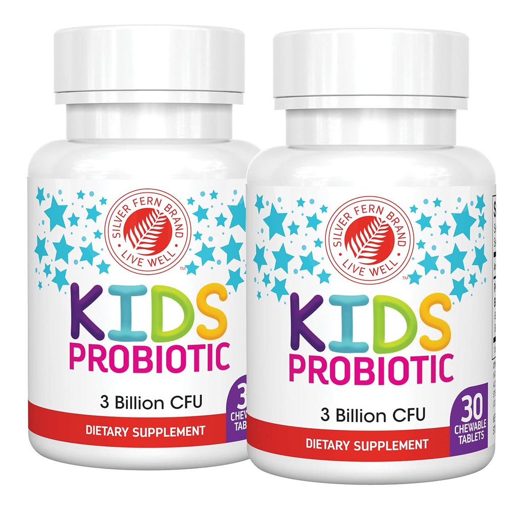 Silver Fern Brand Kids Ultimate Probiotic - 2 Bottles - 30 Chewable Tablets Each - Sugar & Gluten Free - Children's Dietary Supplement - DNA & Survivability Verified - Digestive & Immune Support | Sugar & Gluten Free - Children's Dietary Supplement - DNA & Survivability Verified - Digestive & Immune Support