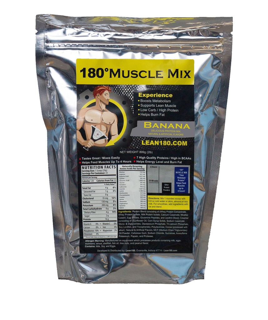 Lean 180 Μυϊκό Μίγμα - Best Testing Whey Protein Shake - Πρωινό, Post προπόνηση, Σνακ - Βοηθά Lean Μυς, ενισχύει την ενέργεια - Γεύσεις Μεγάλη - 31 Shakes - Μπανάνα