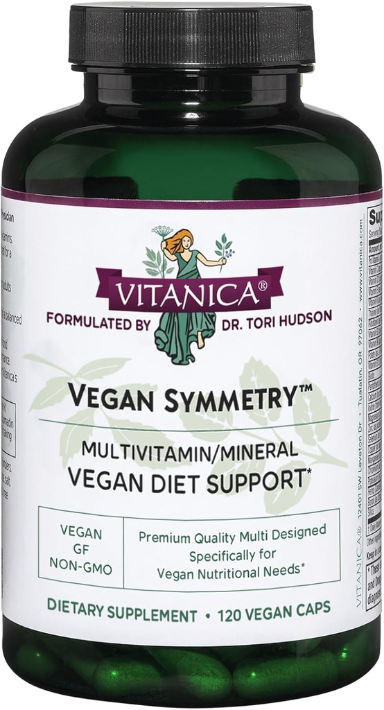 Vitanica Vegan Συμμετρία, Μη ΓΤΟ Vegan Πολυβιταμίνη για γυναίκες, Χωρίς σίδηρο, Χωρίς γλουτένη, 120 κάψουλες