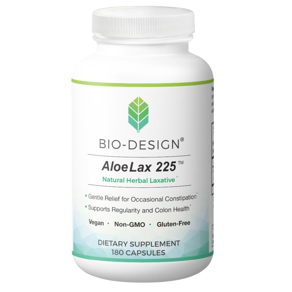 Aloe Lax 225 Natural Herbal Laxative - Gentle Relief for Occasional Constipation, Gas, & Bloating with 225mg Natural Aloe Ferox - Υποστηρίζει Bowel Regularity & Colon Health - 180 Κάψουλες