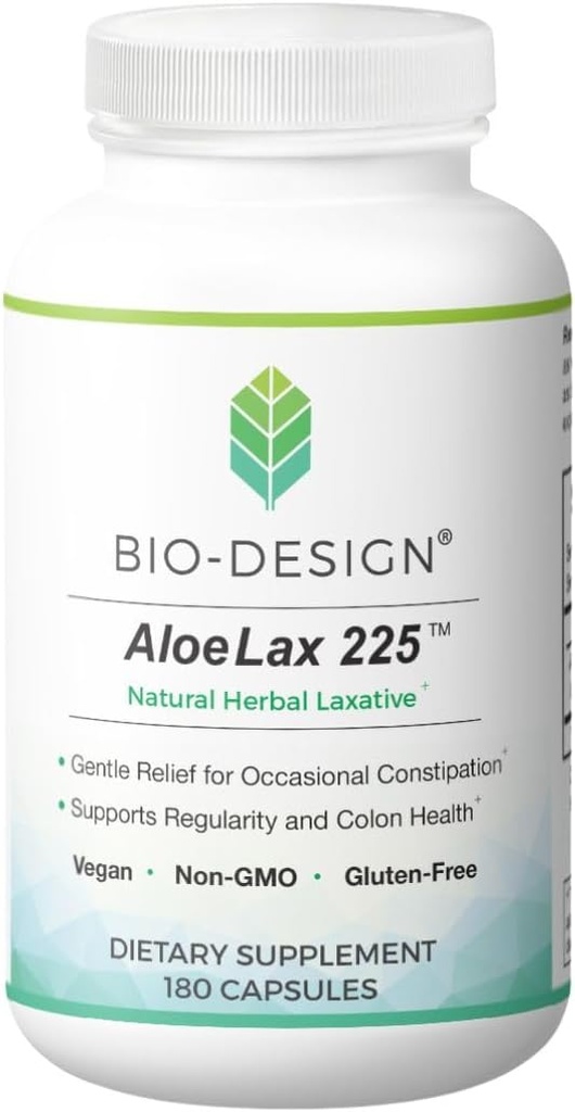 Aloe Lax 225 Natural Herbal Laxative - Gentle Relief for Occasional Constipation, Gas, & Bloating with 225mg Natural Aloe Ferox - Υποστηρίζει Bowel Regularity & Colon Health - 180 Κάψουλες
