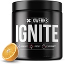 Xwerks Ignite Orange Pre Workout Powder, φυσικό Keto Pre προπόνηση για γυναίκες και άνδρες με εκρηκτική ενέργεια, Gluten Free Blend για αντοχή και Stamina, 150mg καφεΐνη, 30 υπηρεσίες