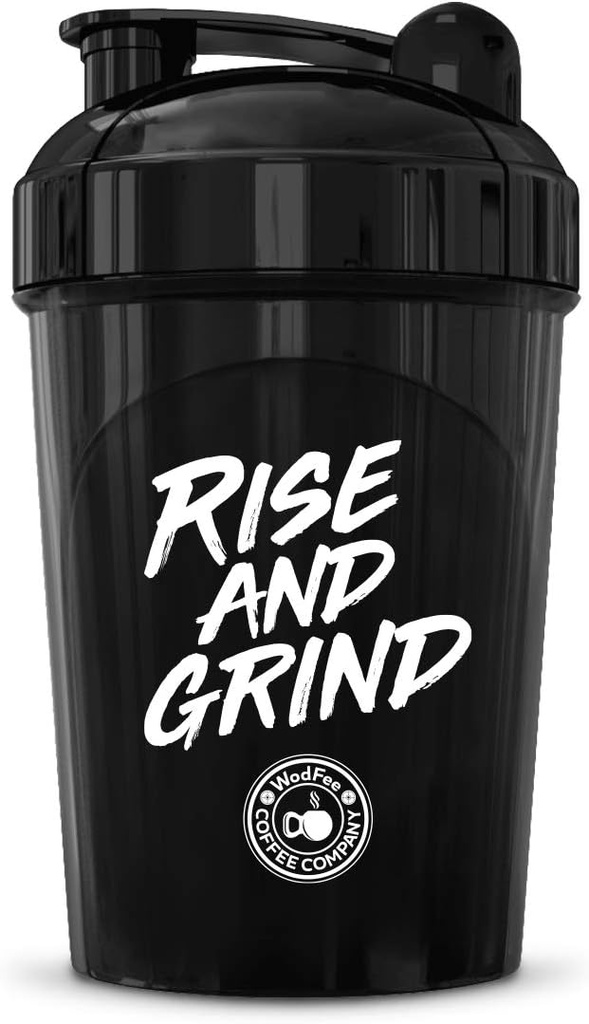 MIXT Energy Rise and Grind Shaker Μπουκάλι, 16 oz. Σακάκι μπουκάλι, BPA Free & Lid Mixing Technology (16 oz, Μαύρο)