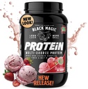 Black Magic Protein Powder - New Look - Whey, Egg, and Casein Complex with Enzymes & MCT Powder - Pre Workout and Post Workout - Πρωτεΐνη Παγωτού Φράουλας - 24g Πρωτεΐνη - 2 LB...