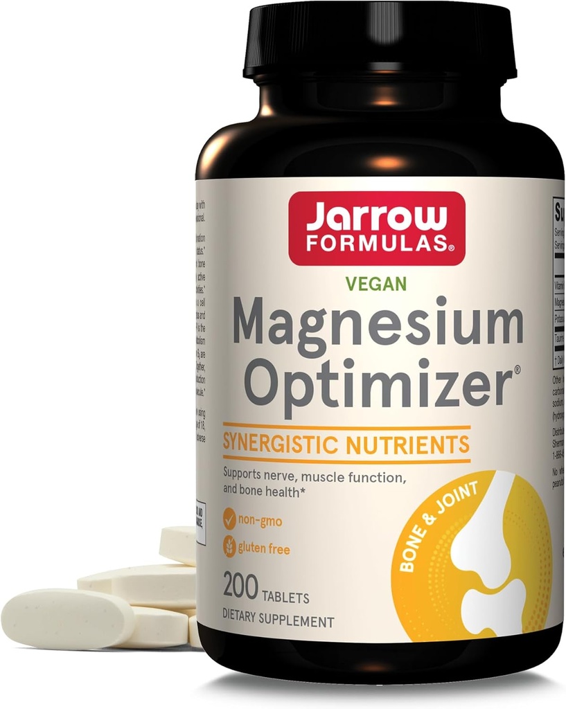 Jarrow Formulas Μαγνήσιο Βελτιστοποιητής - 200 δισκία - Υποστηρίζει την υγεία των οστών και τη λειτουργία των μυών - Άσκηση & αντοχή Οφέλη - Περιλαμβάνει Ταυρίνη, P5P & βιταμίνη B6 - 100 Υπηρεσίες
