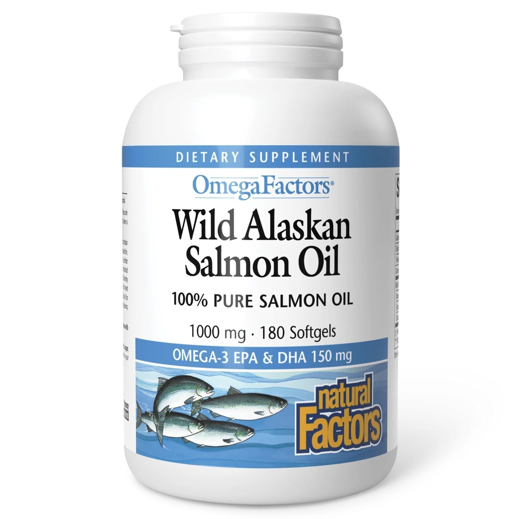 Φυσικοί παράγοντες Wild Alaska Salmon Oil παρέχει Omega-3, EPA, DHA & βιταμίνη D, υποστηρίζει τον εγκέφαλο και την καρδιά υγεία, 180 Softgels