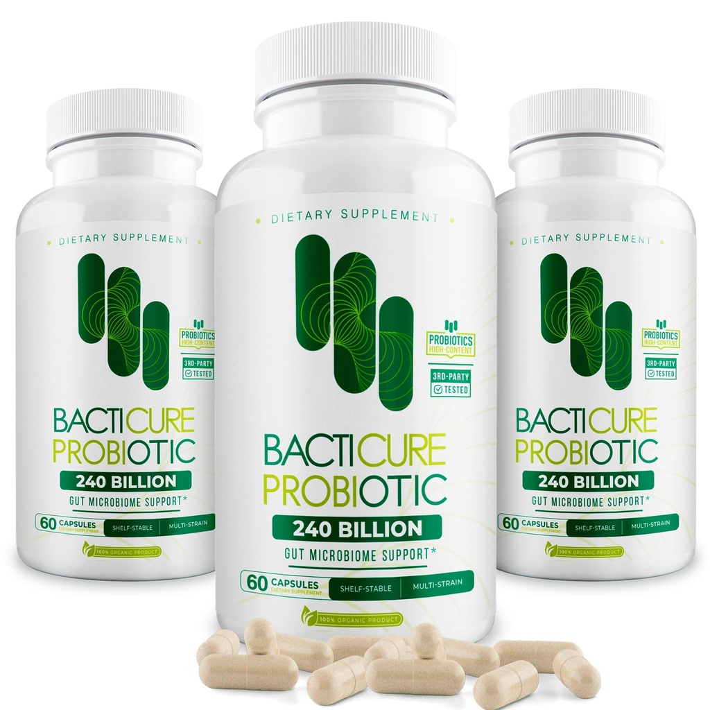 Bacticure Probiotic 180 Capsules | Probiotics Supplement w/High CFU Formula for Men & Women | Prebiotics & Digestive Enzymes for Digestion & Gut Health, Vaginal Health, Colon Cleanse, Immune Support