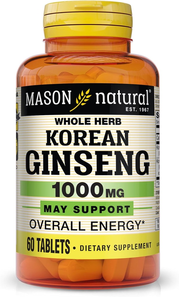MASON ΦΥΣΙΚΟ κορεατικό Ginseng 1, 000 mg, Υποστηρίζει την ενέργεια, την αντοχή & τη ζωτικότητα, 60 δισκία