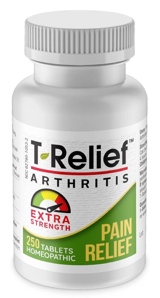 T-Relief Extra Strength Arthritis Arnica +12 Relieving Natural Medicines Help Ease Soreness Stiffness Aches & Pains Naturally for Women & Men - 250 Tablets