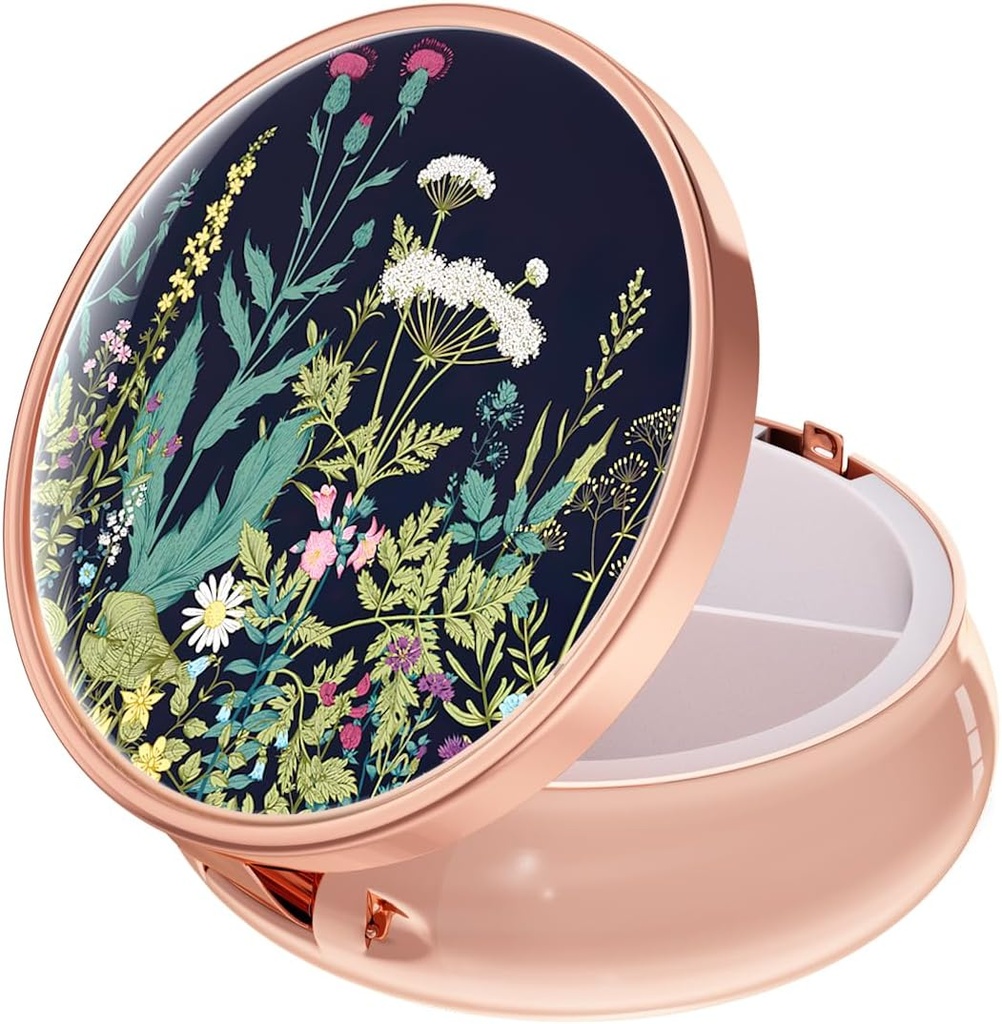 Rouidr Pill Box, 3 διαμέρισμα ιατρική θήκη χάπι, μικρό μεταλλικό ταξιδιωτική ιατρική κουτί για το πορτοφόλι & τσέπη, Rose Gold, Dandelion