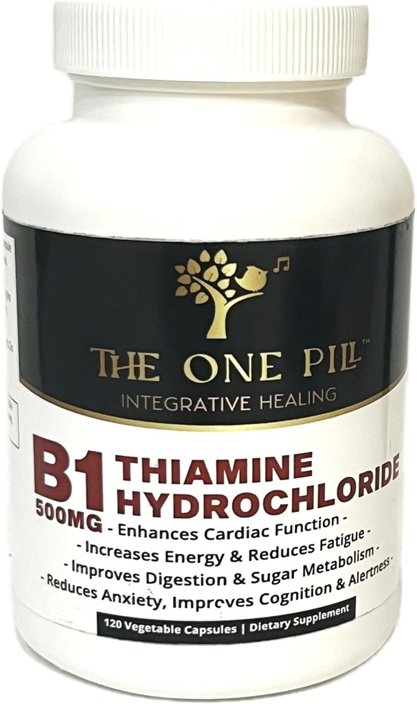Vitamine B1 Thiamine Hydrochloride, Thiamine Hcl, 500mg-120 Capsules,Vegan,Non GMO,No Artificial fillers or Stearate additives.