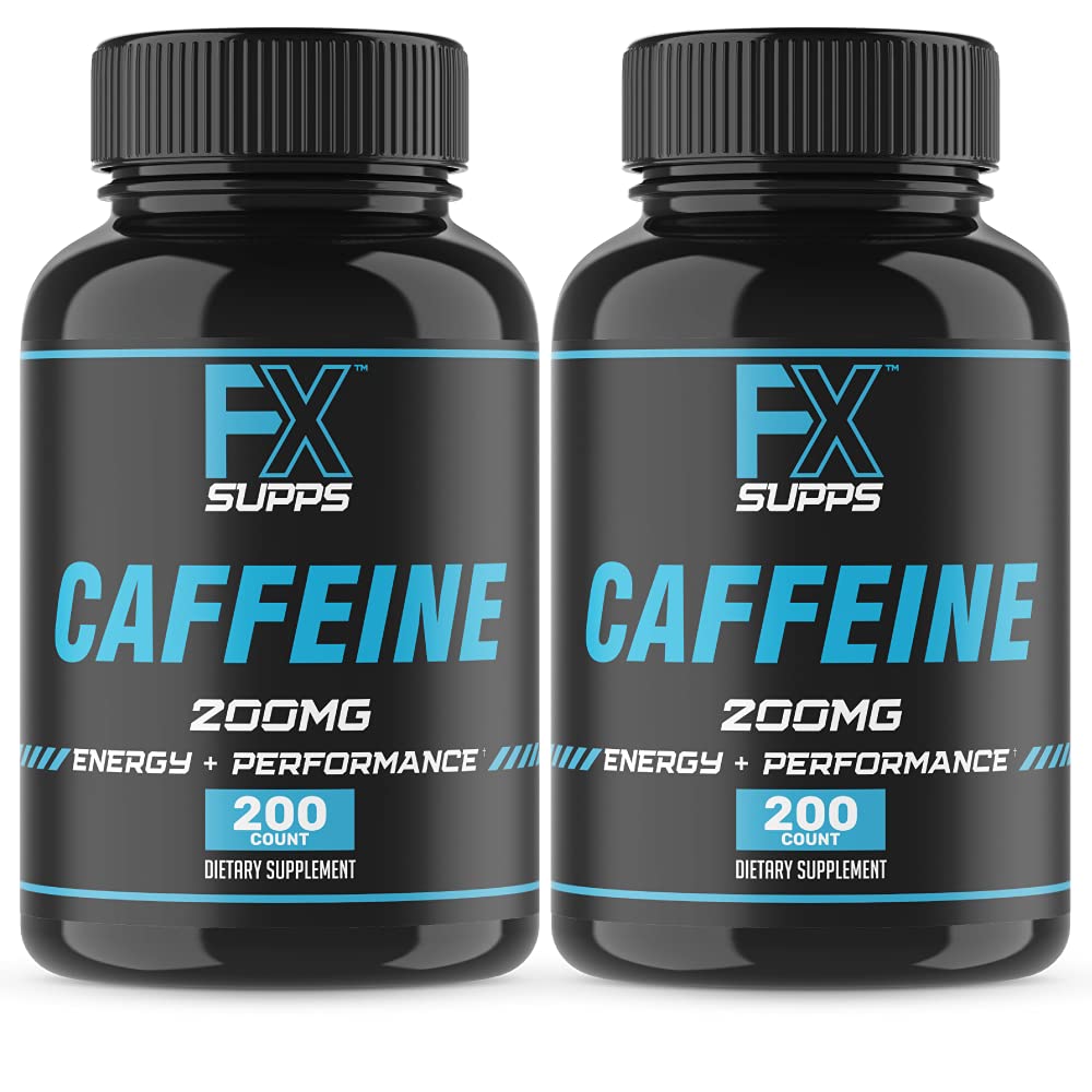 FXSUPPS Caffeine 200 mg χάπια (2-πακέτο, 400 κάψουλες) – Συμπλήρωμα υποστήριξης ενέργειας ταχείας δράσης για άνδρες και γυναίκες 