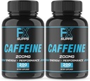 FXSUPPS Caffeine 200 mg χάπια (2-πακέτο, 400 κάψουλες) – Συμπλήρωμα υποστήριξης ενέργειας ταχείας δράσης για άνδρες και γυναίκες 