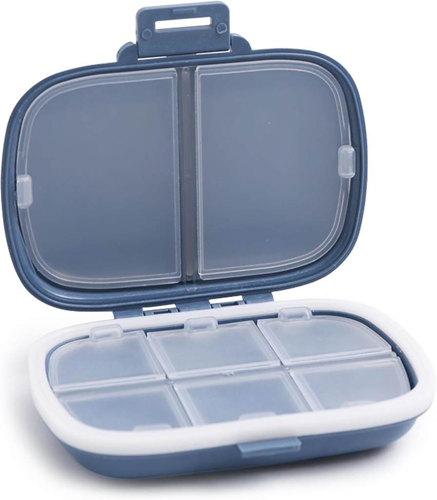 MEACOLIA Travel Pill Organizer, 1 συσκευασία 8 διαμερίσματα καθημερινή θήκη χάπι μικρό κουτί χάπι για το πορτοφόλι τσέπης, φορητό δοχείο συσκευασίας ιατρική Βιταμίνη Organizer (Dark Blue)