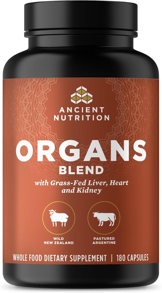 Αρχαία Συμπληρώματα οργάνων διατροφής, Grass-Fed και Wild Organ Complex κάψουλες, συκώτι, καρδιά, νεφρά υποστηρίζει όργανο, Γνωστικό, και ανοσοποιητικό σύστημα υγεία, 180 Ct