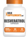 BulkSupplements.com Κάψουλες ρεσβερατρόλης - συμπλήρωμα ρεσβερατρόλης, Polygonum Cuspidatum, Resveratrol 1000mg - Συμπλήρωμα αντιοξειδωτικών, χάπια ρεσβερατρόλης - 2 κάψουλες ανά υπηρεσία, 60 κάψουλες