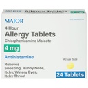 MAJOR 4 Hour Alergy Tablets - Chlorpheniramine Maleate 4mg - Αντιισταμινικό - 24 Count (1 Pack)