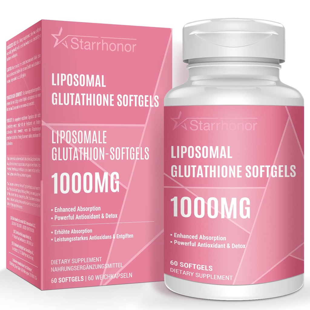 Λιποσωμική Γλουταθειόνη Softgels 1500MG, Μειωμένο συμπλήρωμα γλουταθειόνης με βιταμίνη C, Καλύτερη απορρόφηση, Μη ΓΤΟ Ισχυρό Αντιοξειδωτικό για Υγιή Γήρανση, Αποτοξίνωση, Ανοσοποιητική Υγεία, 60 Softgels