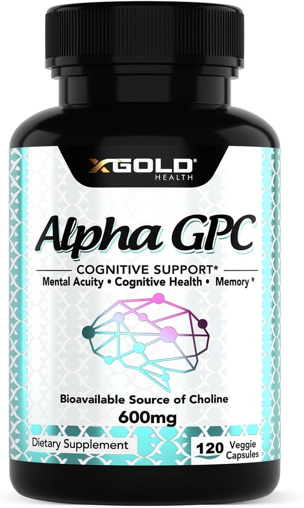Alpha GPC Choline 600mg, 99% Pure Nootropic Supplement, 120 Veggie Capsules, Cognitive Enhancer for Memory, Brain Health & Focus