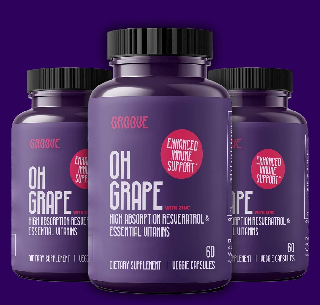 Oh Grape Resveratrol Supplement 525mg (60 Capsules) | Supports Cognitive Function, Heart Health & Immune System | Powered with Zinc, Magnesium & Other Essential Nutrients