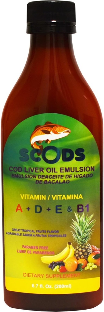 Γαλάκτωμα de Scods Frutas Tropicales Cod Liver Oil Emulsion Tropical Fruits 200ml Βιταμίνη A + D + E & B1