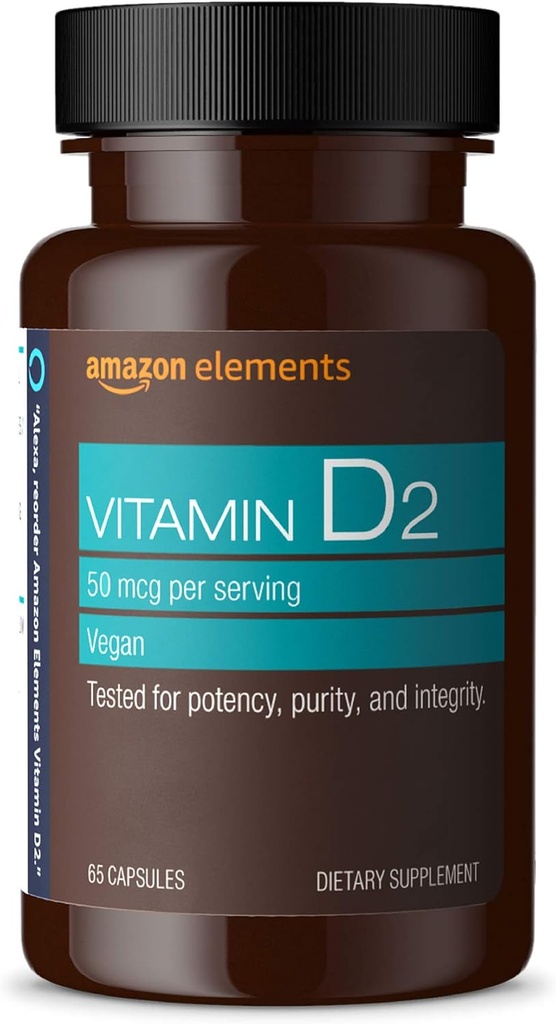   Elements Vitamin D2 2000 IU, Vegan, 65 Capsules, Supports Strong Bones and Immune Health, 2 month supply (Packaging may vary)