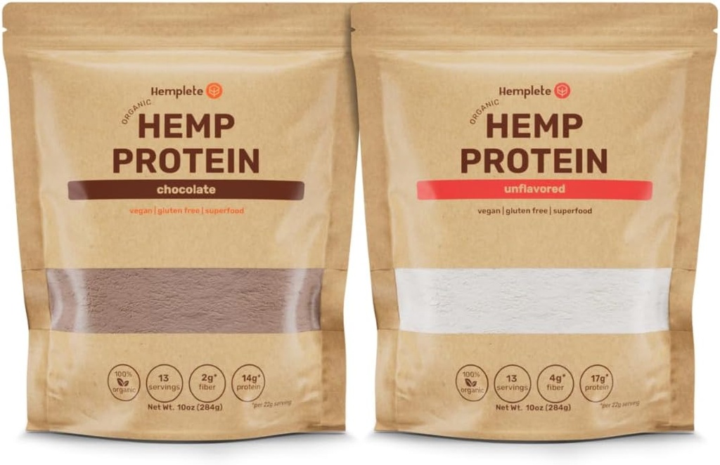 Πρωτεΐνη κάνναβης Vegan Σκόνη για την καρδιά και την υγεία του εγκεφάλου, εύκολο να Digest Powder Drink με φυτικές πρωτεΐνες για την οικοδόμηση και την ανάκτηση μυών, 9 Essential Amino Acids, (Unflaved and Choco) 10oz