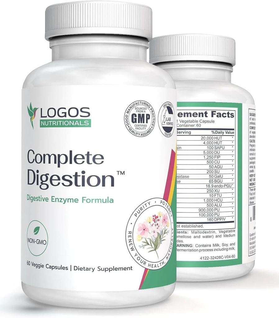 Vegan Digestive Enzymes Κάψουλες για την Digestive Health - Υποστήριξη για την Υγεία των Ούρων για γυναίκες και άνδρες, Super Enzymes Υποστήριξη Ανοσία και Alleviate Φλεγμονή - Μη ΓΤΟ, 60 Κάψουλες