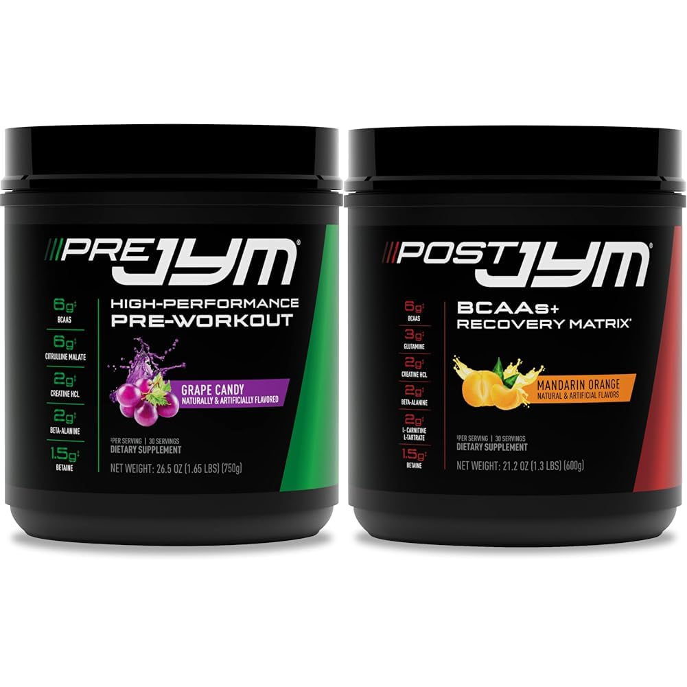 Pre JYM Grape Candy Pre Workout Powder and Post JYM Active Matrix Συμπληρώματα Post-Workout Bundle, 30 Υπηρεσίες Καθένα