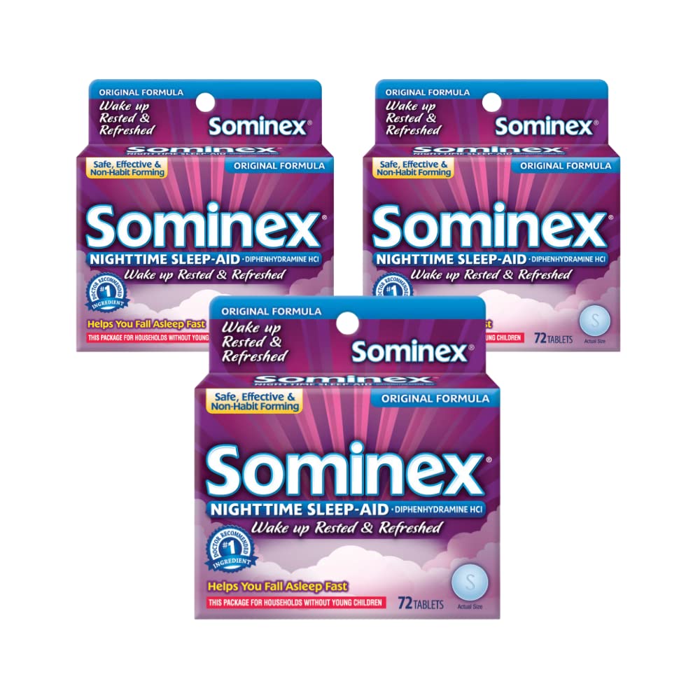 Sominex Nighttime Sleep-Aid, Maximum Strength Formula, Single Dose, 72 tablets - Pack of 3