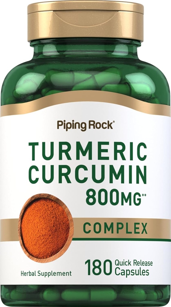 Piping Rock Turmeric Curcumin Supplement 800mg | 180 Capsules | Herbal Extract Complex | Non-GMO, Gluten Free