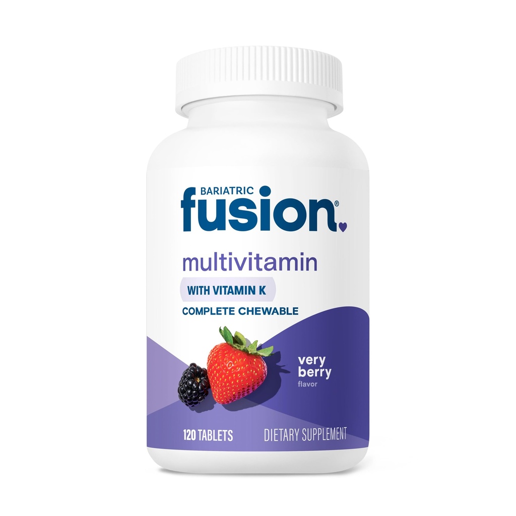 Bariatric Fusion Very Berry Πλήρης Μασώμενη Βαριατρική Πολυβιταμίνη με Σιδήρο και Βιταμίνη Κ για Βαριατρική Χειρουργική Ασθενείς Συμπεριλαμβανομένης Γαστρικής Παρακαμψίας και Αρπακτικής Γαστρεκτομής - 120 Δισκία