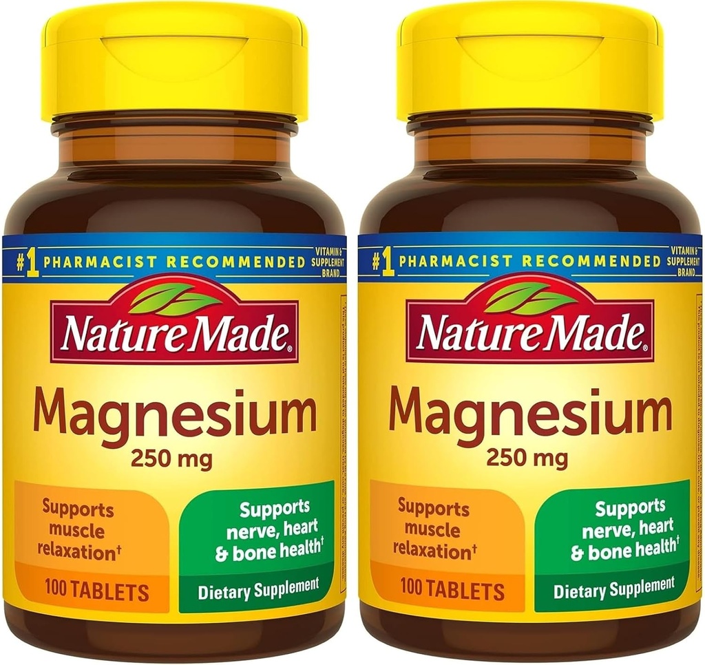 Nature Made Magnesium Oxide 250 mg, Συμπλήρωμα διατροφής για τους μυς, την καρδιά, τα οστά και τα νεύρα Υποστήριξη για την υγεία, 100 δισκία, 100 ημέρες προσφοράς (πακέτο των 2)