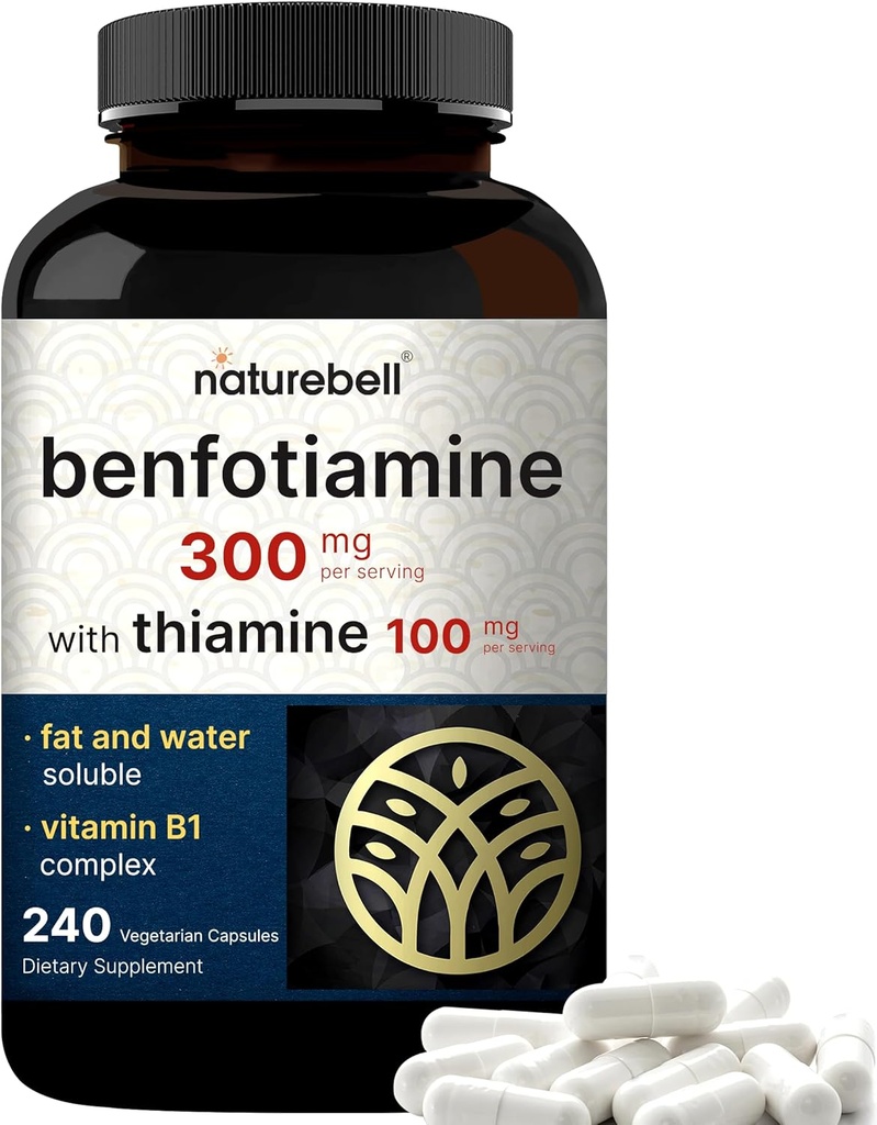 NatureBell Benfotiamine 300mg με θειαμίνη 100mg ανά σερβίροντας 240 κάψουλες λαχανικών – Απαραίτητη βιταμίνη Β1 Benfotiamine συμπλήρωμα – χορτοφάγοι φιλικό