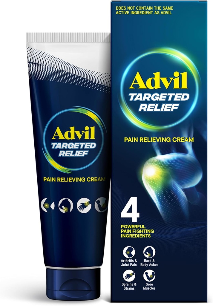 Advil Targeted Relief Pain Relief Relief Cream, Μέχρι 8 Ώρες Ισχυρής Ανακούφισης Ανηλίκου Αρθρίτιδας Πόνος, πόνος αρθρώσεων, Οσφυαλγία και Μυϊκός Πόνος - 4 oz