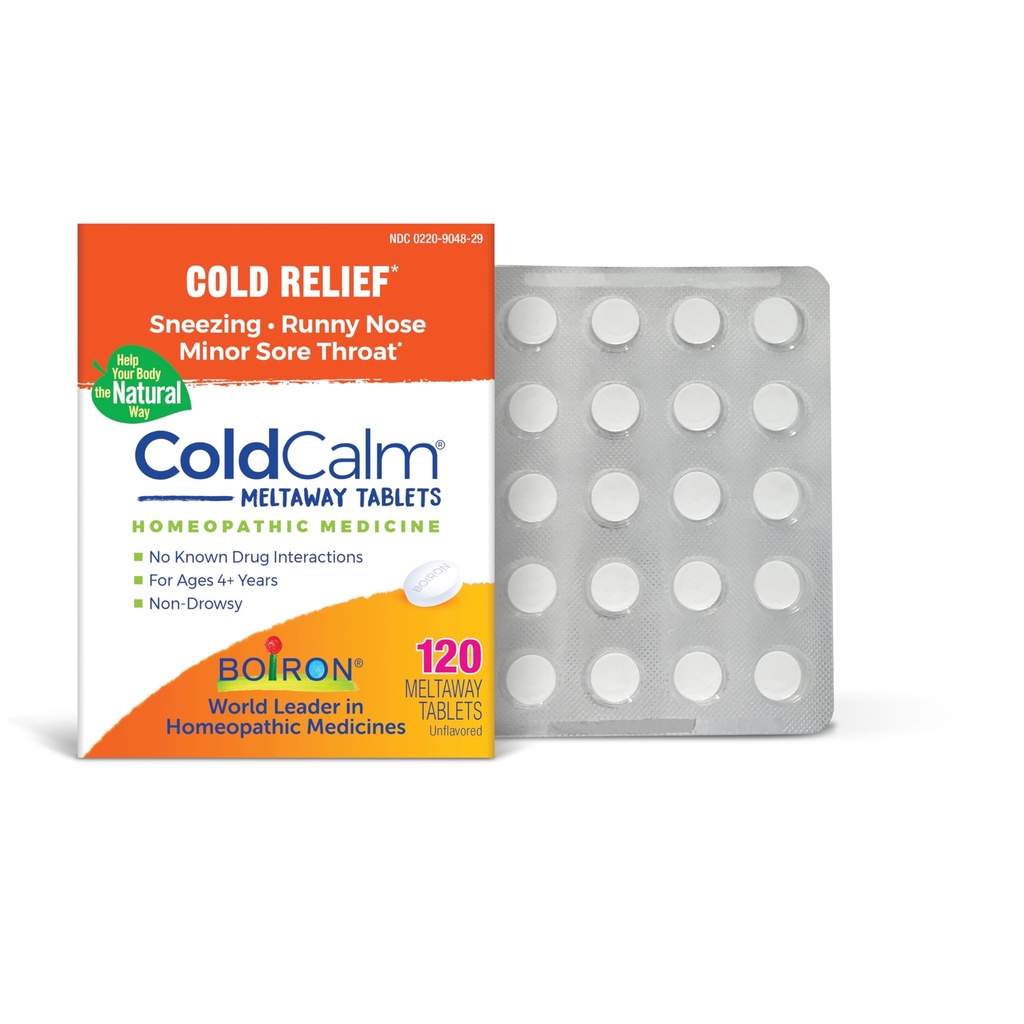 Δισκία Boiron ColdCalm για την ανακούφιση των κοινών ψυχρών συμπτωμάτων όπως το φτάρνισμα, η μύτη Runny, το πονόλαιμο και η Nasνική συμφόρηση - Μη- υπνηλία - 120 κόμης