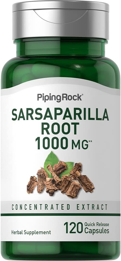 Piping Rock Sarsaparilla Root Capsules 1000mg | 120 Count | Concentrated Herb Extract | Non-GMO, Gluten Free Supplement
