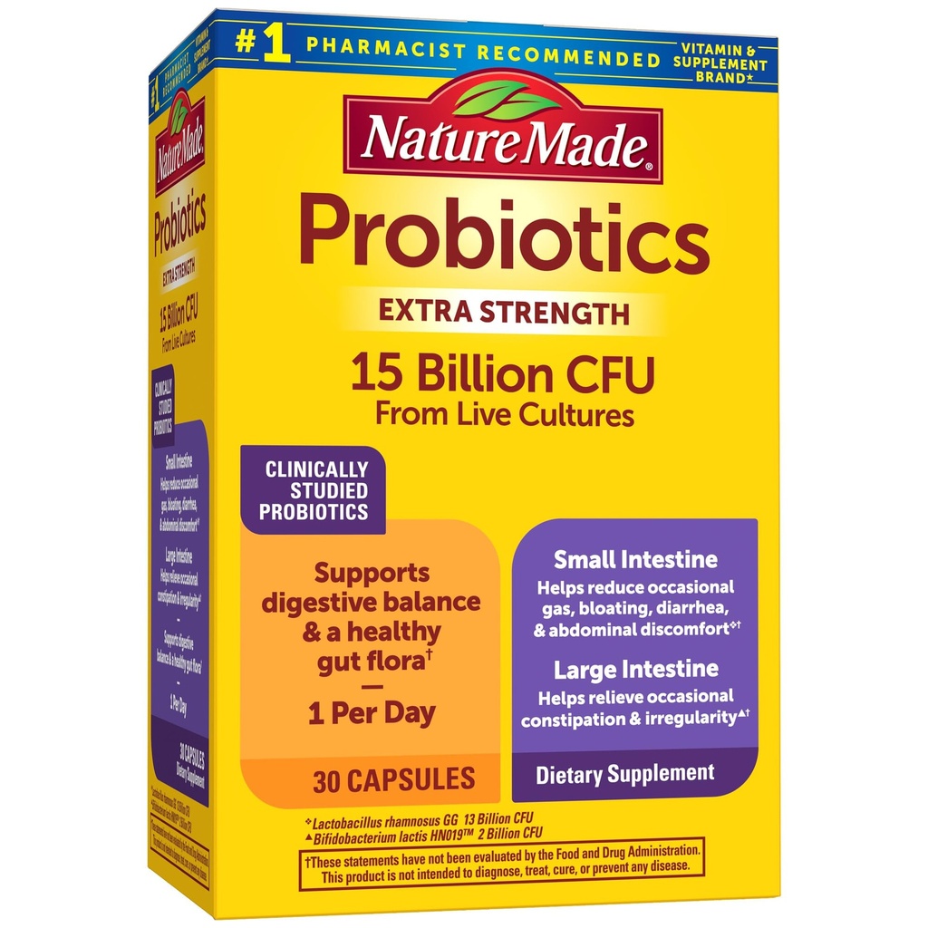 Φύση Made Probiotics for Digestive Health Extra Strength 15 Billion CFU from Live Cultures, Probiotics for Women and Men, 30 Probiotic Capsules, 30 Day Supply