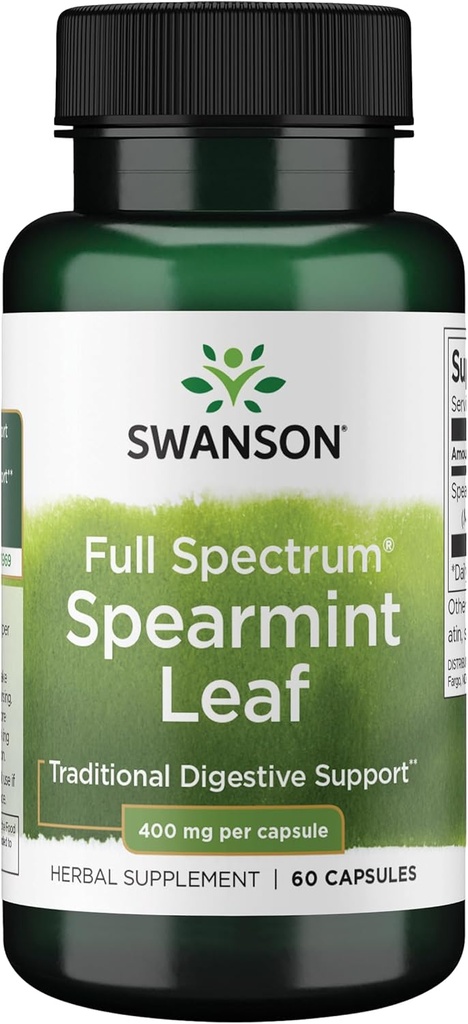 Swanson Spearmint Leaf (Mentha Spicata) - Πλήρες Φάσμα βοτανικό συμπλήρωμα Υποστήριξη Digestive Health & Ήπια Στομαχικά Θέματα - Φυσική Φόρμουλα Υποστήριξη Υγεία & Ευεξία - (60 Κάψουλες, 400mg Καθένα)